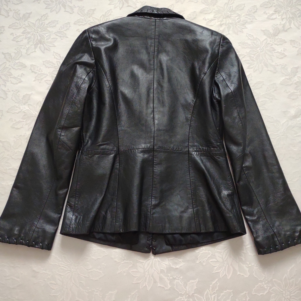 Cache Black Leather Jacket One Button Blazer - image 6
